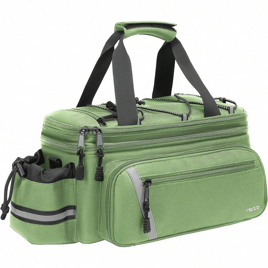 Bike Rack Bag With Rain Cover, 8L Insulated Bicycle Trunk Cooler Bag With 2 Foldable Side Panniers, Multifunctional Rear Seat Cargo Shoulder Bag (Willow Green) - Army Green - View 1