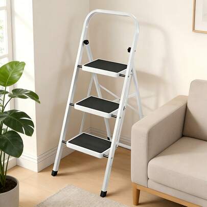 1 pieza Escalera plegable antideslizante de tres velocidades, taburete portátil para uso doméstico, oficina y almacén. La estructura de acero resistente garantiza la para alcanzar estantes altos, limpiar y trabajos de decoración. Adecuado para adultos e ideal para escenarios interiores y exteriores ligeros.