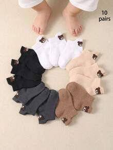10双装婴儿随机颜色小熊动物袜，带后跟提拉袢，可爱柔软舒适，四季皆宜 - 彩色 - 查看 6