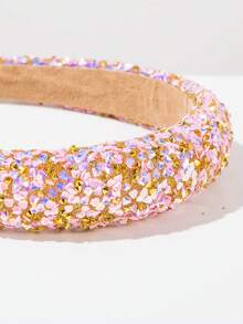 1pc Stylish Korean Bling Rhinestone Sequin Wide Headband, Shiny Sponge Crown Versatile Niche Design Hair Accessory Travel Accessories - FG1514 - Pink - View 2