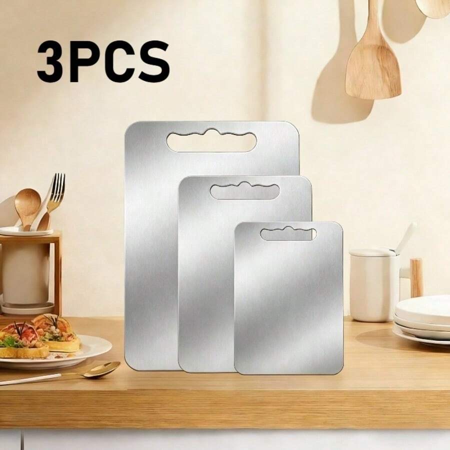 Premium Stainless Steel Cutting Board, Double-Sided Design, Material, Suitable For Kitchens And Dining Areas. Ideal For Slicing Vegetables, Fruits, And Meats. Convenient, Portable, And Versatile-An Essential For Home Cooking. - 3pcs - View 1