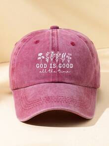 1pc Women Flower & "God Is Good" Print Adjustable Size Outdoor Casual Fashion Sun Protection Vintage Streetwear Washed Brim Baseball Cap, Suitable For Daily Matching - 均碼 - 查看 11