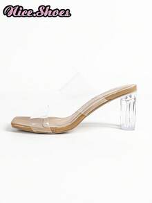 Giày sandal cao gót nữ trong suốt hai quai, mũi vuông, gót dày, kiểu dáng thời trang, thanh lịch, gợi cảm, thoải mái, phù hợp đi làm hàng ngày, hẹn hò, dự tiệc tối, cocktail, đi biển, đám cưới, phù dâu, tiệc trà chiều, dép lê cao gót trong suốt màu nude, thích hợp cho mùa xuân hè thu. - Trong sáng - Xem 6