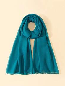 1pc Solid Color Long Scarf, Modest Hijab Suitable For Mosque Use, Sunscreen Headscarf, Beach, Holiday,Travel Essential - Blue - View 2