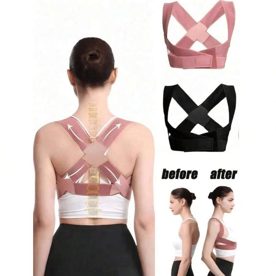 Adjustable Back Corrector, Shoulder Corrector, All-Round Back Support, Relieves Upper And Lower Back, Suitable For Scoliosis, Helps Improve Back Posture And Provides Lumbar Support. Male And Female Universal Back Support Braces, Shoulder Braces, And Adjustable All-Round Back Support Devices, Suitable For Fitness, Home Sports, And Walking Activities - Black - View 1