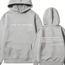 Moda para hombres y mujeres Ropa de invierno para mujeres You Are Enough Dear Person Behind Me Sudaderas con capucha casuales con estampado gráfico de letras, holgadas y cómodas, regalo - Blanco - Ver 8