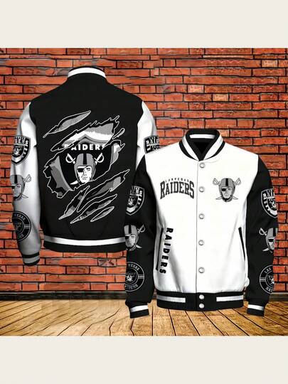 Chaqueta de béisbol con botones a presión con gráfico de fútbol Ra-Iders, estilo vintage para aficionados y seguidores del equipo, para hombres y mujeres