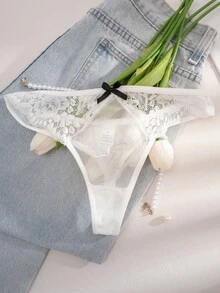 1 Set Women's Solid Color Bowknot Wireless Comfortable Lingerie Set - White - View 6