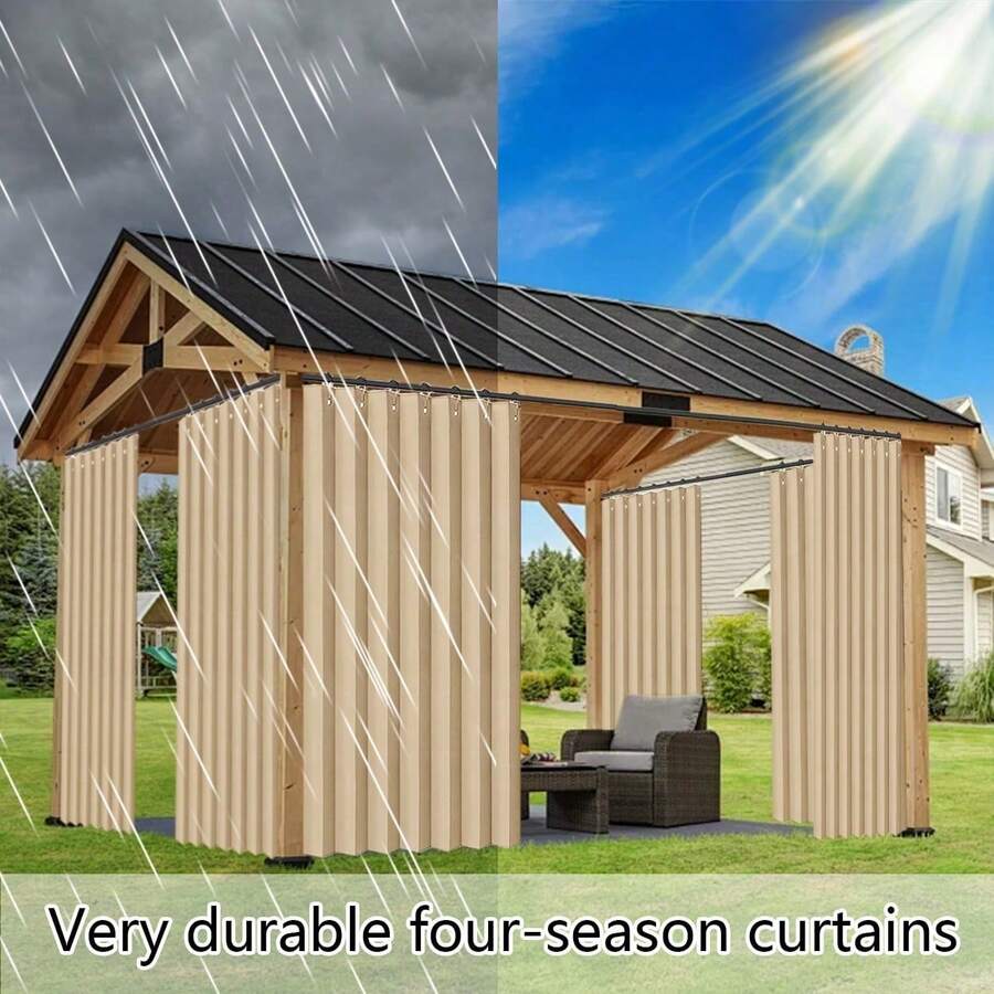1pc Outdoor Patio High Temperature Pleated Wrinkle-Resistant Curtain, Oxford Cloth Hanging Fabric, Foldable Invisible Curtain For Doorway, Balcony Sun Shading, Room Divider - 1PC - View 1