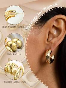 10 Pairs Chunky Gold Earrings Women, Statement Hoops Earring Multipack, Gold Chunky Hoop Earrings Jewelry - C15Pairs Gold - View 9