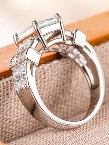 1 buah Cincin Wanita Batu Zirkonia Kubik, Cocok untuk Pernikahan, Pertunangan, Pesta, Hadiah Hari Valentine - Putih - View 3