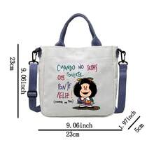 西班牙语短语 Mafalda 印花手提包 - 西班牙设计磁扣单肩/手提包，可机洗，适合上学、工作、旅行 - 可爱的西班牙标语包（酒红色） - 粉色 - 查看 3