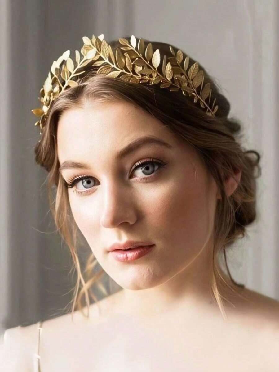 1pc Metal 3D Leaf Shape Hair Clip, Golden Hair Hoop Suitable For Bride, Parties, Festivals,Hairband,Hairband,Hair Hoop Headbands ,Head Piece Hair Accessories Head Accessories - Vàng - Xem 1