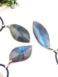 1pc Rhyolite Leaf Pendant Decor, Mineral Specimen Craft, Holiday Gift, Collectible - Labradorite Leaf Pendant - View 11
