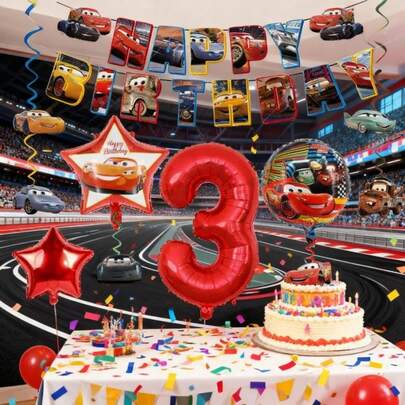 クルーズ テーマ 誕生日パーティー装飾セット、ハッピーバースデーバナー、アルミ風船、赤い数字の装飾