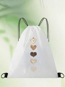 1pc Leopard Print Heart Pattern Black Drawstring Bag, Soft Material, Ideal For Organizing Items. Suitable For Vacation, Fitness, Shopping, Sports And Yoga, An Excellent Spring/Summer Gift For Friends - Multicolor - View 6