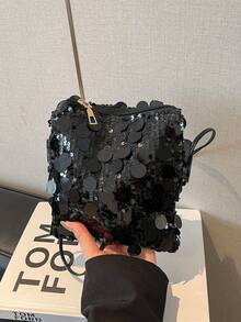 Túi đeo chéo mini đính sequin, túi đeo vai thời trang lấp lánh, túi đựng mỹ phẩm đa năng mùa hè. - màu đen - Xem 1
