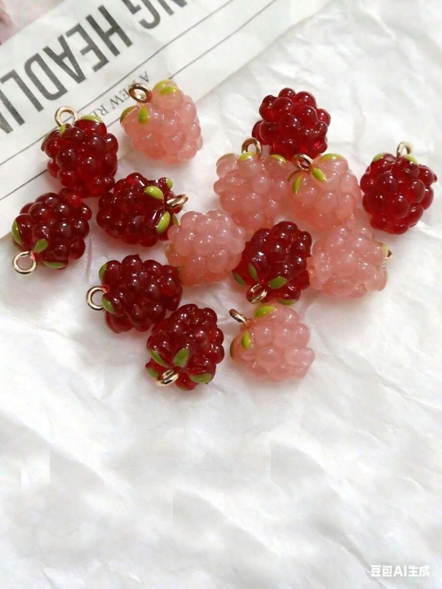 10颗覆盆子玻璃珠树脂葡萄吊坠,DIY饰品制作配件,可用于项链、耳环、手链、手机链等。可爱多用途,轻巧耐用,易于搭配,适合日常佩戴、派对、节日、旅行、情人节、母亲节、周年纪念日、生日等各种场合,甜美可爱,时尚百搭。 - 彩色 - 查看 1