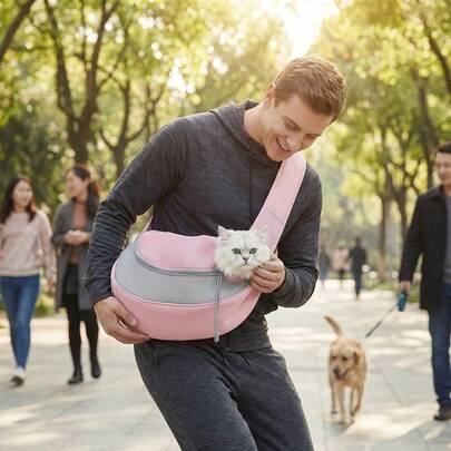 可调节宠物便携斜挎包，透气轻便户外猫狗背带背包，方便携带宠物去看兽医