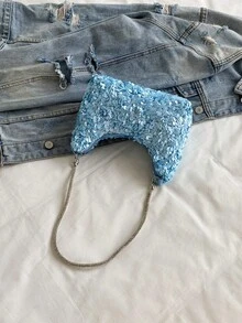 亮片单肩包、手提单肩包、派对手拿包、女士手提包、亮片包、晚礼服、舞会礼服包和斜挎包、婚礼用品、优雅女士钱包、礼物、情人节（随机图案） - 藍色 - 查看 12