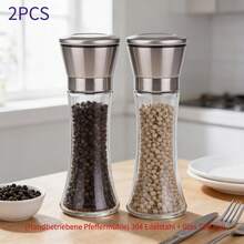Bộ 2 máy xay muối và tiêu bằng thép không gỉ, máy xay cầm tay kèm bình thủy tinh, thích hợp cho nhà bếp và tiệc nướng BBQ. - Nhiều màu - Xem 10
