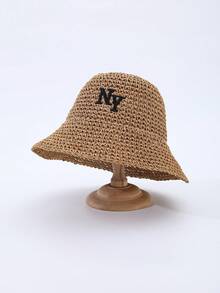 1 chiếc mũ rơm móc thủ công kiểu Bohemian thời trang nữ, thêu chữ NY 3D, thích hợp cho mùa xuân, hè, thu, mặc hàng ngày, đi biển, đi nghỉ mát. - A - Xem 3