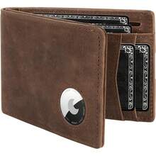 LORZOR AirTag Leather Wallet For Men, Bifold Full Grain Leather Minimalist Front Pocket RFID Blocking AirTag Mens Wallet With ID Window, Gift For Men, Up To 12 Cards - Saddle Brown - View 1