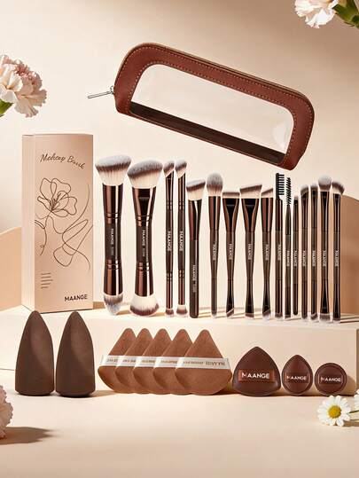 MAANGE Bộ dụng cụ trang điểm 27 món bao gồm: 16 cọ trang điểm hai tay + 10 bông phấn + 1 túi đựng mỹ phẩm, mút trang điểm đa năng, mút trang điểm dạng lỏng & kem, mút tán kem nền giúp điều chỉnh độ che phủ, cọ nền, cọ che khuyết điểm, cọ highlight, cọ tạo khối, cọ má hồng, cọ phấn phủ dạng bột, bộ dụng cụ trang điểm làm đẹp, quà tặng cho phụ nữ & bé gái, bộ cọ trang điểm du lịch, quà tặng Ngày của Mẹ, hộp quà tặng thanh lịch cho mẹ nhân dịp lễ hội.