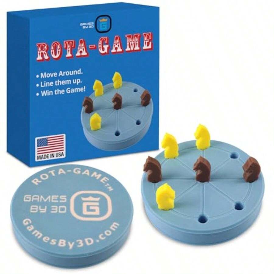 ROTA Game Tic-Tac-Toe con Never a Tie Un ganador en cada ronda Juego de estrategia romana antiguo Tabla portátil de 4 pulgadas Bolsillos o tamaño de bolso con piezas de caballo - Azul - Ver 1