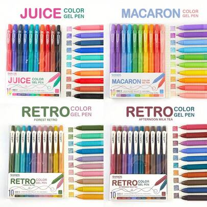 10/20/40pcs Rainbow Colors Gel Pens Set, 0.5mm Ballpoint Fine Tip, Juice & Macaron & Retro Color Smooth Quick-Drying For Coloring Journaling Calligraphy, Birthday Cards, Note Taking, Crafts, Essential For Student Back To School