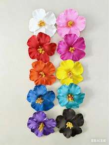 10个夏威夷花朵发夹，女士芙蓉花和莲花发夹，时尚人造花发夹，夏季假日海滩派对发饰，秋季旅行装扮，波西米亚风格，优雅女士发夹，秋冬季发饰，女士发夹，海滩拍照道具，情人节礼物，发爪，发夹 - 彩色 - 查看 3