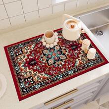 1pc Classic Persian Carpet Pattern Absorbent Drying Mat, Red And Blue-Green, Suitable For Dining Table, Coffee Machine, Multi-Purpose Drainage Pad, Home Gift, Desktop Decor - XYLSD-93 - View 6