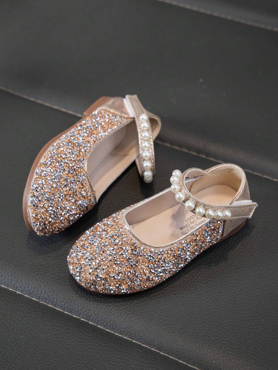 Infant Flat Shoes, Girls' Princess Shoes With Rhinestones, Spring/Autumn Baby Shoes - Gold - View 1