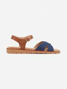 VICES Flat Sandals With X-Shaped Strap - Blue - View 3