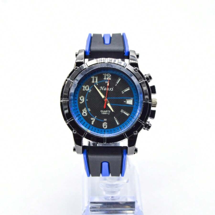 Reloj Deportivo para Hombre con Cronógrafo Analógico | Diseño Moderno Elegante | Correa de Silicona Bicolor | Estilo Ejecutivo y Casual | Resistente al Agua para Uso Diario y Oficina - ,Azul - Ver 1