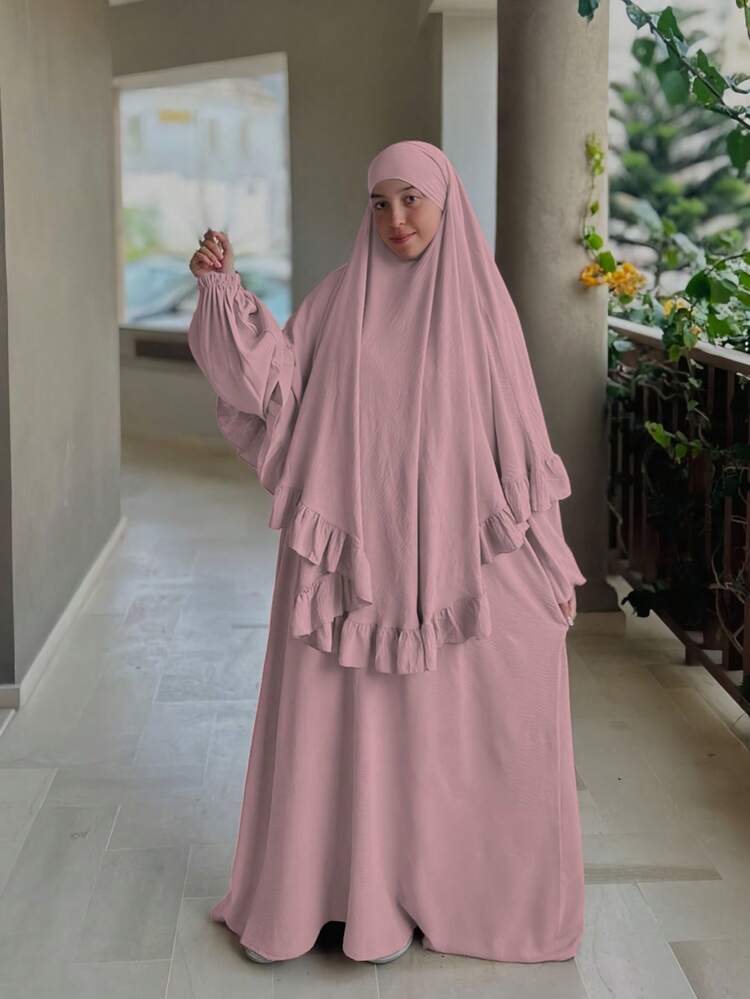 1pc Muslim Headscarf Hijab, Abaya With Pleated Hem Design, Classic Versatile For Daily Wear And Prayer - Multicolor - View 7