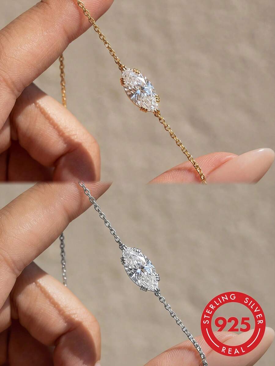 1 Stück 1-2 Karat romantische tropfenförmige runde Diamant Halskette, 925 Sterling Silber, eleganter Anhänger Halskette, luxuriöser und verfeinerter Weihnachtsschmuck für Frauen - Halskette mit sechskralligem Pferdeauge - Übersicht 1