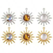 1件优雅简约太阳圆盘镶嵌吊坠项链配饰，适合女性日常佩戴 - 彩色 - 查看 2