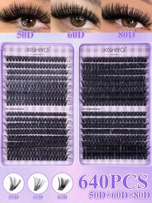 Bộ dụng cụ nối mi tự làm 640 món, bộ nối mi mỏng, mi cong chữ D, bộ nối mi mềm mại, keo dán mi và nhíp, tự làm tại nhà (4 kiểu - 8-16mm) - Nhiều màu - Xem 7