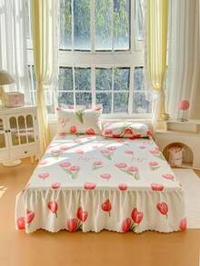 Bộ 3 món (1 ga trải giường, 2 vỏ gối) họa tiết hoa lớn màu đỏ, thiết kế in hoa lớn với viền xếp ly, ga trải giường che phủ toàn bộ bề mặt chống bụi, bộ 3 món ga trải giường xếp ly kèm 2 vỏ gối. - Chỉ có tình yêu trong mùa hoa nở - Xem 7