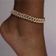 New Fashion Thick Metal Chain Anklet, Cubic Zirconia Decorated Gold & Silver Cuban Link Punk Rock Style Unisex Ankle Jewelry - Anklets - View 3