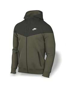 Nike Bộ áo khoác và quần nhanh khô, chống gió, dễ giặt, ấm áp, thoáng khí, nhẹ, thể thao, đa năng, ngoài trời, dành cho nam, màu xanh ô liu và đen. - Nâu lục - Đen - Xem 2