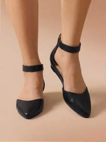 Women Wedge Flats Pointed Toe Ankle Strap Dress Flats Comfortable Elegant Casual Commute Wedding Ballet Flats Shoes - 黑色/PU - 查看 2