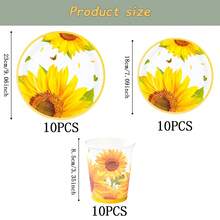 Sunflower Gold Rim Disposable Tableware Set, 7/9 Inch Party Plates, Disposable Paper Plates, Cups, Napkins, Suitable For Holidays, Weddings, Engagements, Birthdays, Parties, Celebrations - Multicolor - View 6