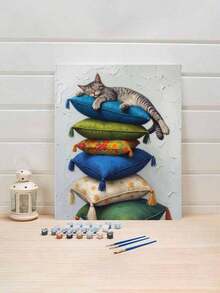 一套猫咪抱枕DIY数码油画套装，成人艺术工艺品，无框艺术油画套装，适用于卧室装饰和墙面艺术装饰，无需绘画基础，简单有趣的绘画方法，实现您的绘画梦想，沉浸在缤纷多彩的世界中，每一笔都是自我表达，为生活增添浪漫气息，送给家人朋友的最佳礼物，节日礼物，40*50厘米 - 灰色 - 查看 2