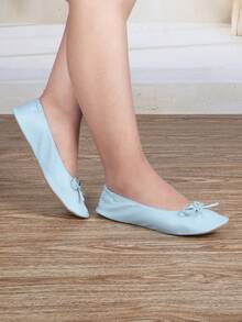Women's Ballet Flats With Bow Round Toe Slip-On Dress Shoes, Comfortable LightweightCasual Flats In Multiple Colors, Soft Fashion Shoes For Office, Work, School, Travel, WalkingAnd Everyday All Season Wear - 淺藍色 - 查看 6