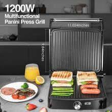 YASHE 201 Stainless Steel Panini Press Grill With Adjustable Temperature, 4-Slice Indoor Grill, 180° Open Sandwich Maker With Drip Tray, Non-Stick Plates, Stainless Steel, 1200W - ABC19 - View 2