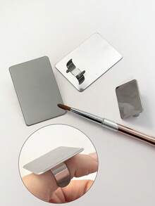 Stainless Steel Portable Makeup Foundation Palette, Easy To Clean Nail Art Eyelash Gel Mixing Palette, Cosmetic Painting Palette Mixing Tool - Silver - View 5
