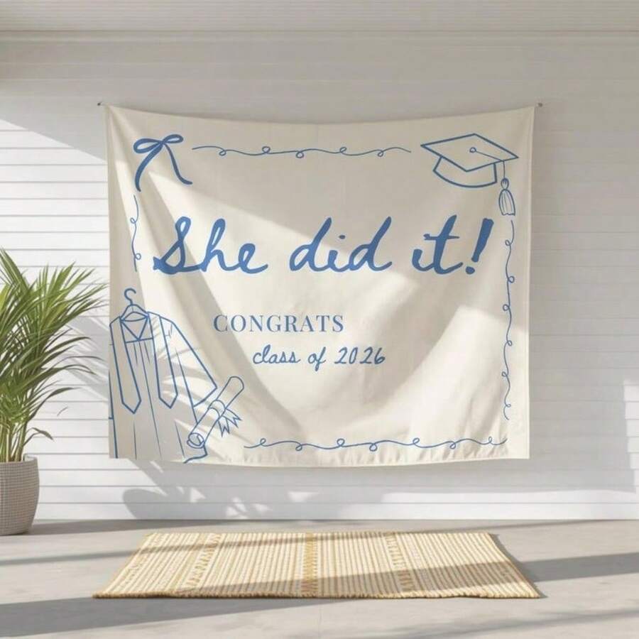 60x40in She Did It Graduation Party Banner, Graduation Decor, Class Of 2026, Graduation Decorations, Graduation Backdrop, Congrats Grad - 1 - 查看 1