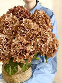 1 pieza Flor de Hortensia Faux Realista, Material de Alta Calidad Tipo Seda, Adecuado para Ramos de Boda DIY, Fiestas, Decoración del Hogar, Cocina, Jardín, Hotel, Oficina, Festividades de Primavera (Día de San Valentín, Día de la Madre), Decoraciones de Vuelta a Clases, Coronas DIY, Regalos - Café integral - Ver 1